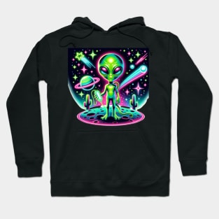 Alien Neon Intergalactic Cactus UFO Outer Space Hoodie